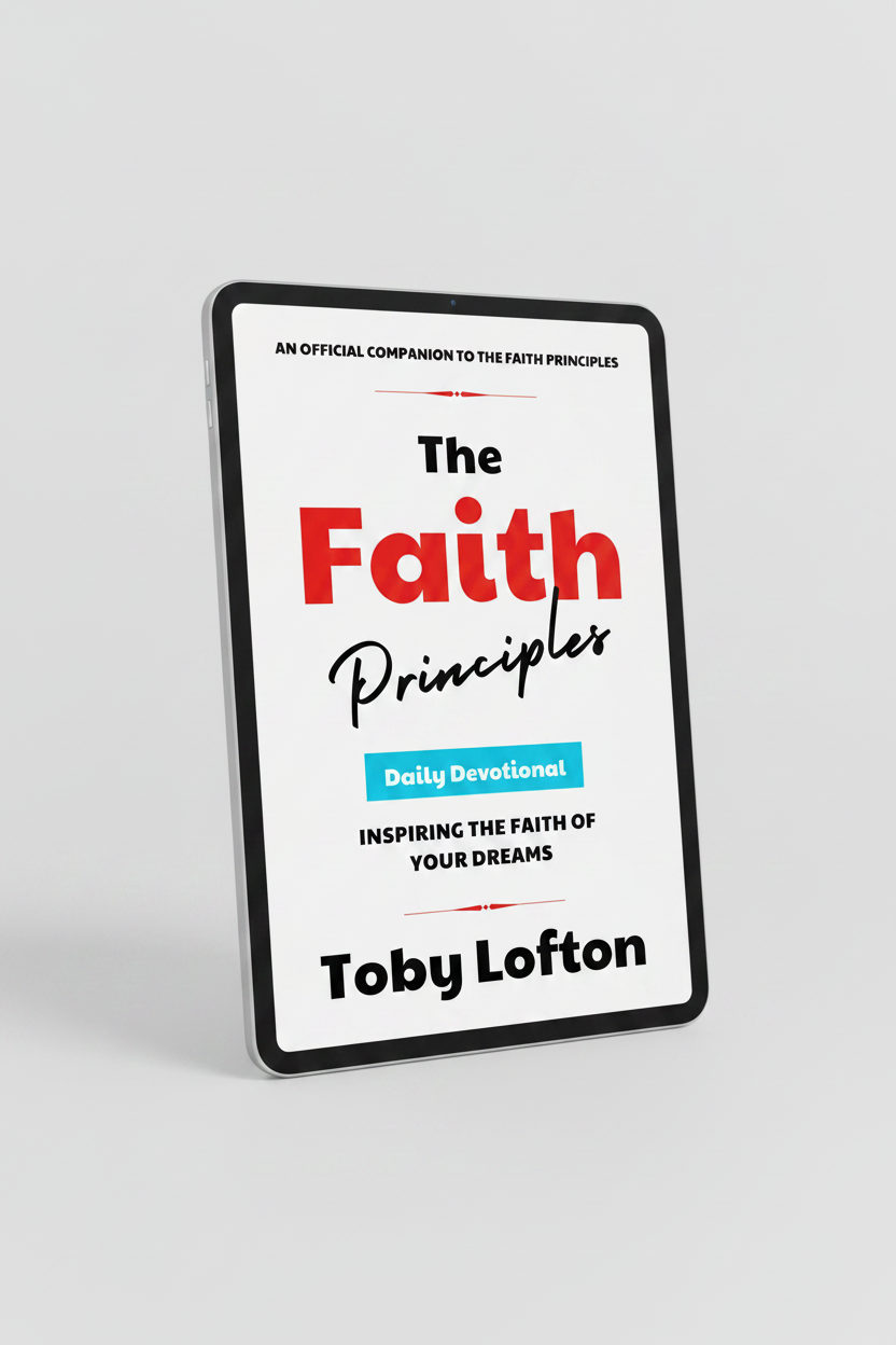 The Faith Principles Daily Devotional eBook on tablet mockup