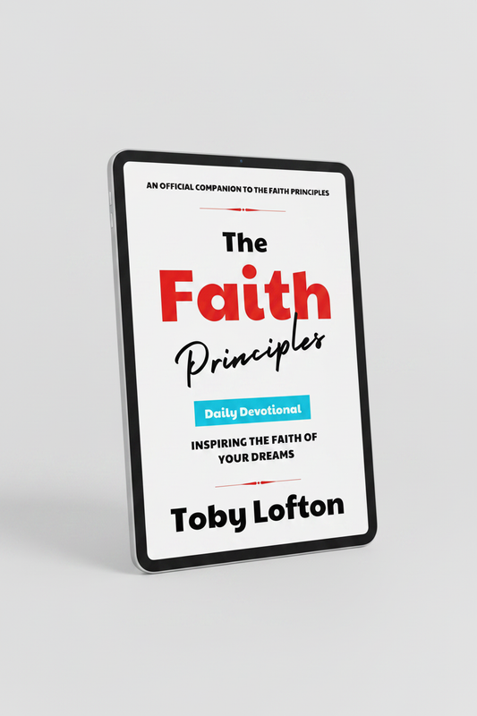 The Faith Principles Daily Devotional eBook on tablet mockup