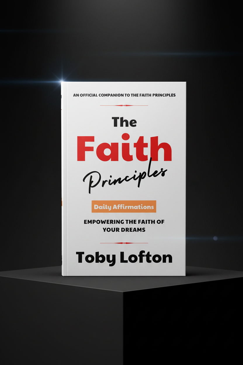 The Faith Principles Daily Affirmations paperback book on pedestal mockup